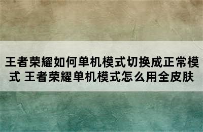 王者荣耀如何单机模式切换成正常模式 王者荣耀单机模式怎么用全皮肤